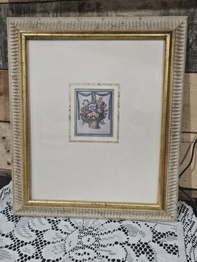 Gold and Cream Framed Floral Print